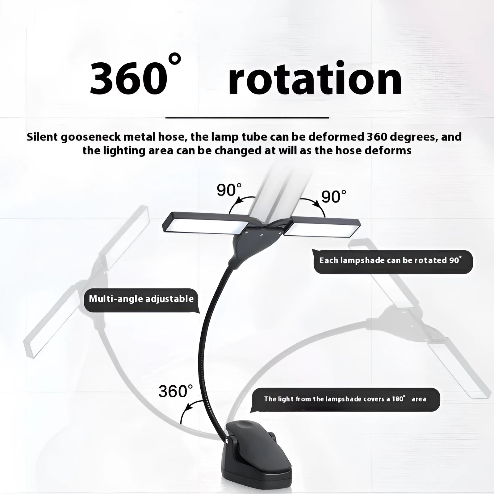 Black rechargeable music stand light with 28 LEDs on a metal music stand.