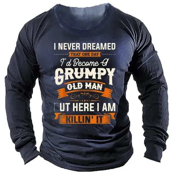 Men's slim fit long sleeve t-shirt with cartoon print, round neck, polyester fabric, size S to 6XL