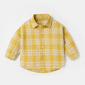 Boys' cotton lattice pattern long sleeve shirt in khaki colour for spring and autumn wear