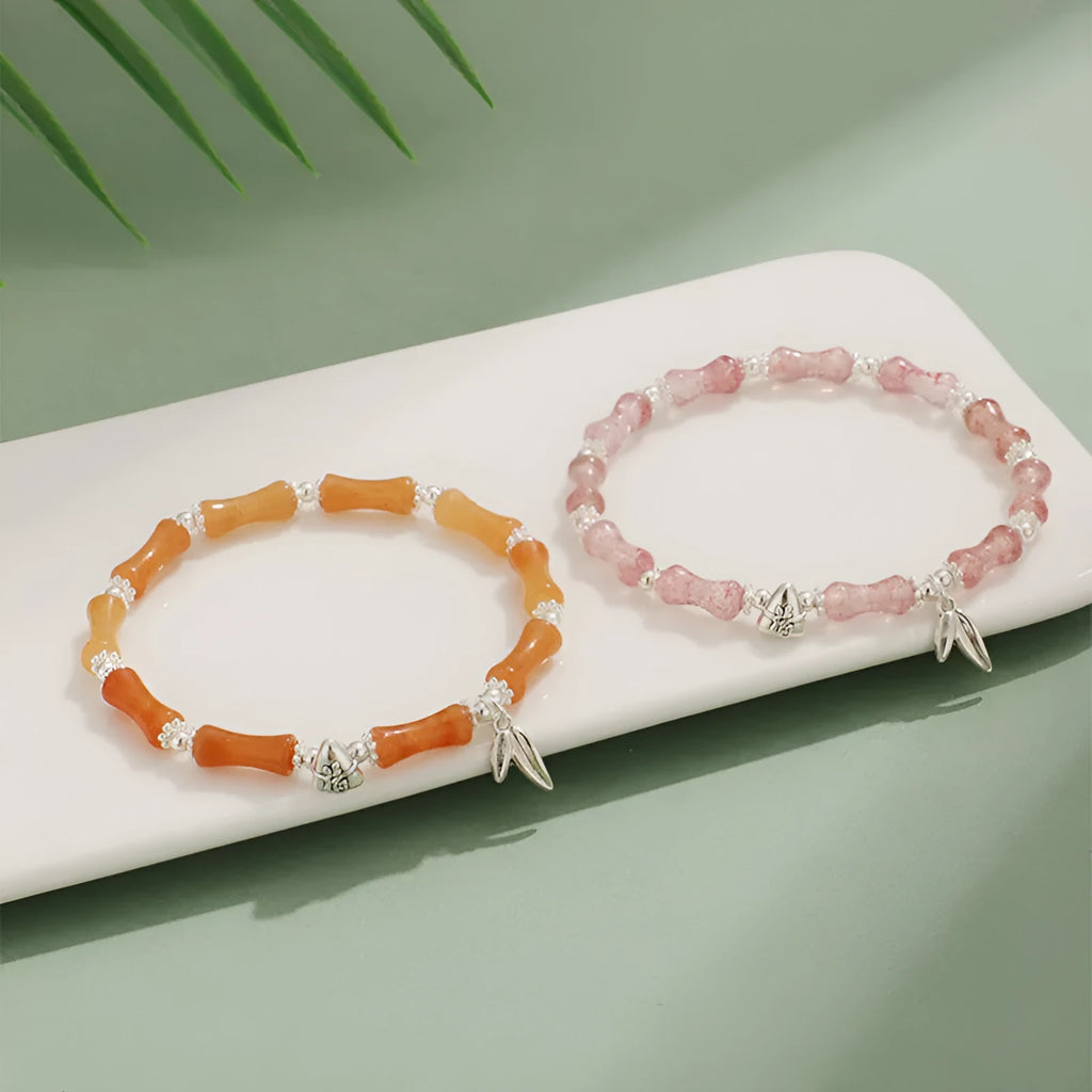 Green Aventurine bamboo strawberry crystal bracelet with electroplating and mixed natural stones