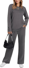Casual women's long sleeve drawstring solid colour commute suit set in solid colour, polyester fabric, five colour options.