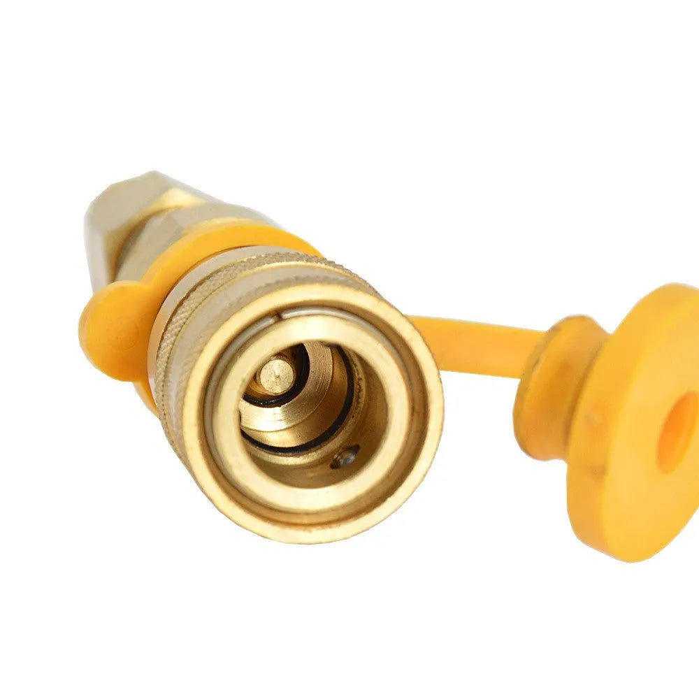Gold-coloured brass SL-HW-3/8JT type B gas propane connector with 3/8 American standard thread.