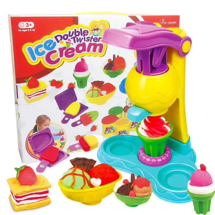Large DIY kindergarten educational toys colour mud playset with BBQ machine, burger machine, hairstylist, and ice cream box options