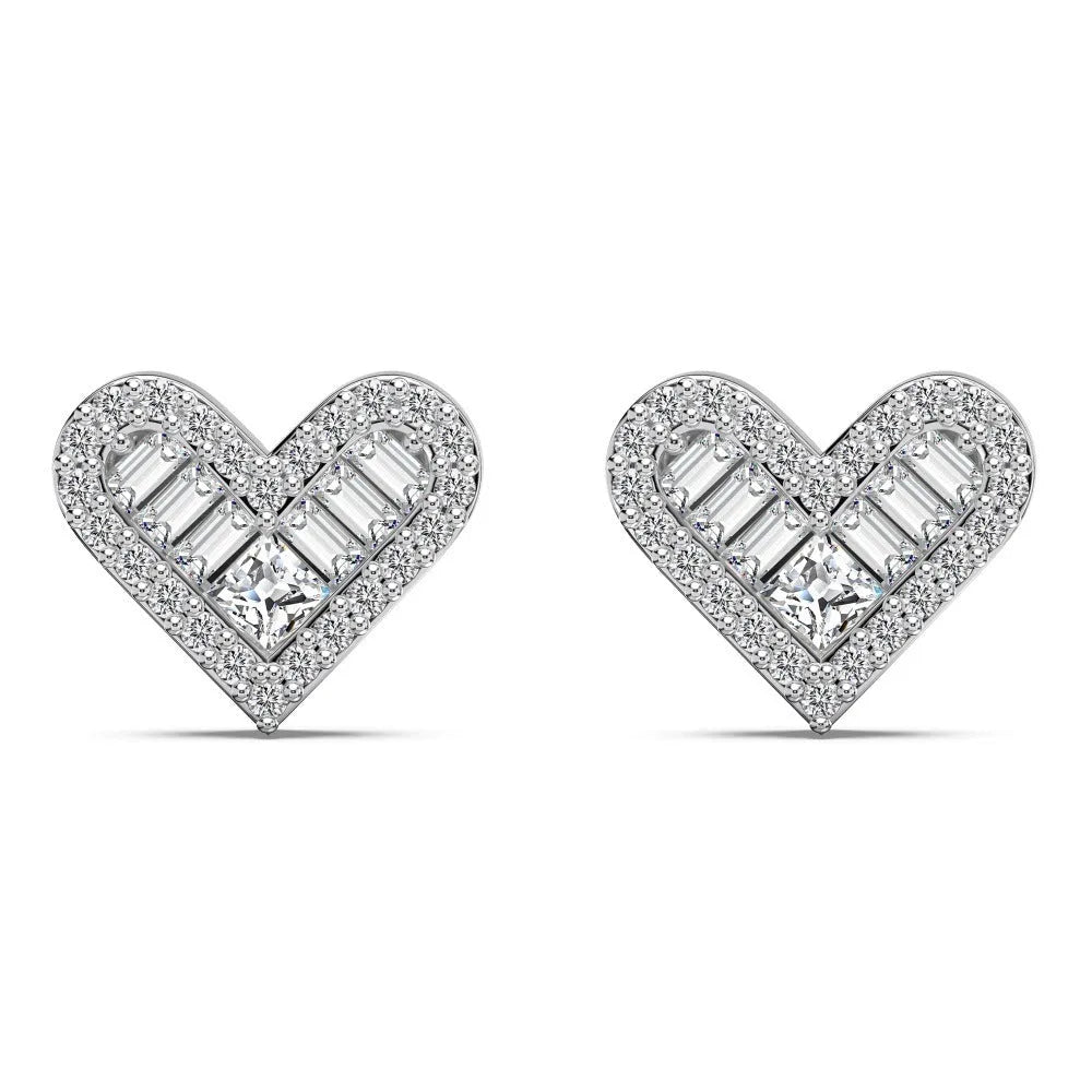 Sterling silver heart-shaped stud earrings with zircon rhinestone, electroplated finish, three colour options