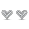 Sterling silver heart-shaped stud earrings with zircon rhinestone, electroplated finish, three colour options