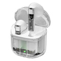 YX06 wireless TWS headphones with transparent cabin design in black, green, orange, or white colours.