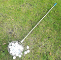 Metallic silver stainless steel golf ball picker with 40cm shaft and 9cm collection head