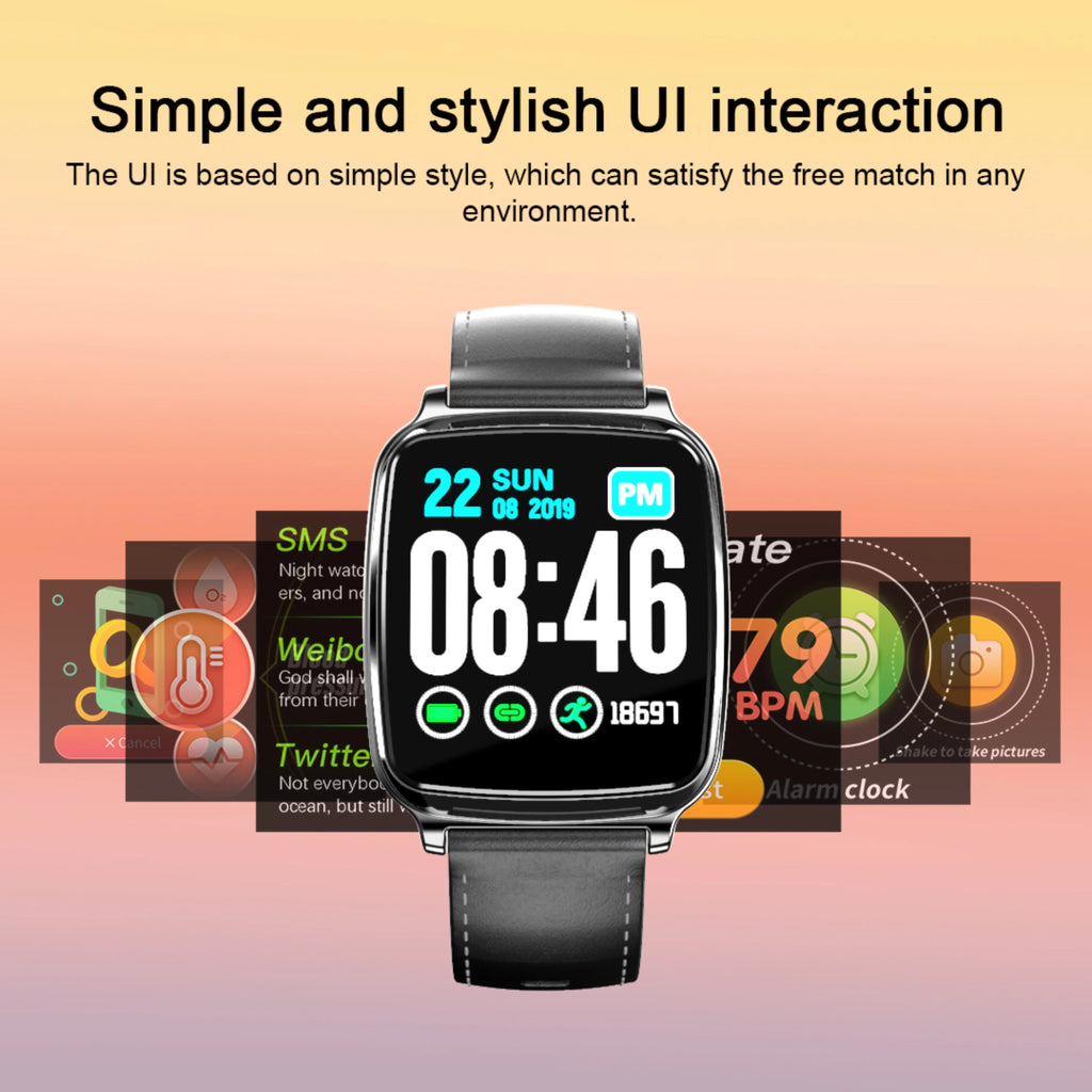 M8 multi-function smart bracelet in black on a wrist, showing the full-touch screen and zinc alloy body.