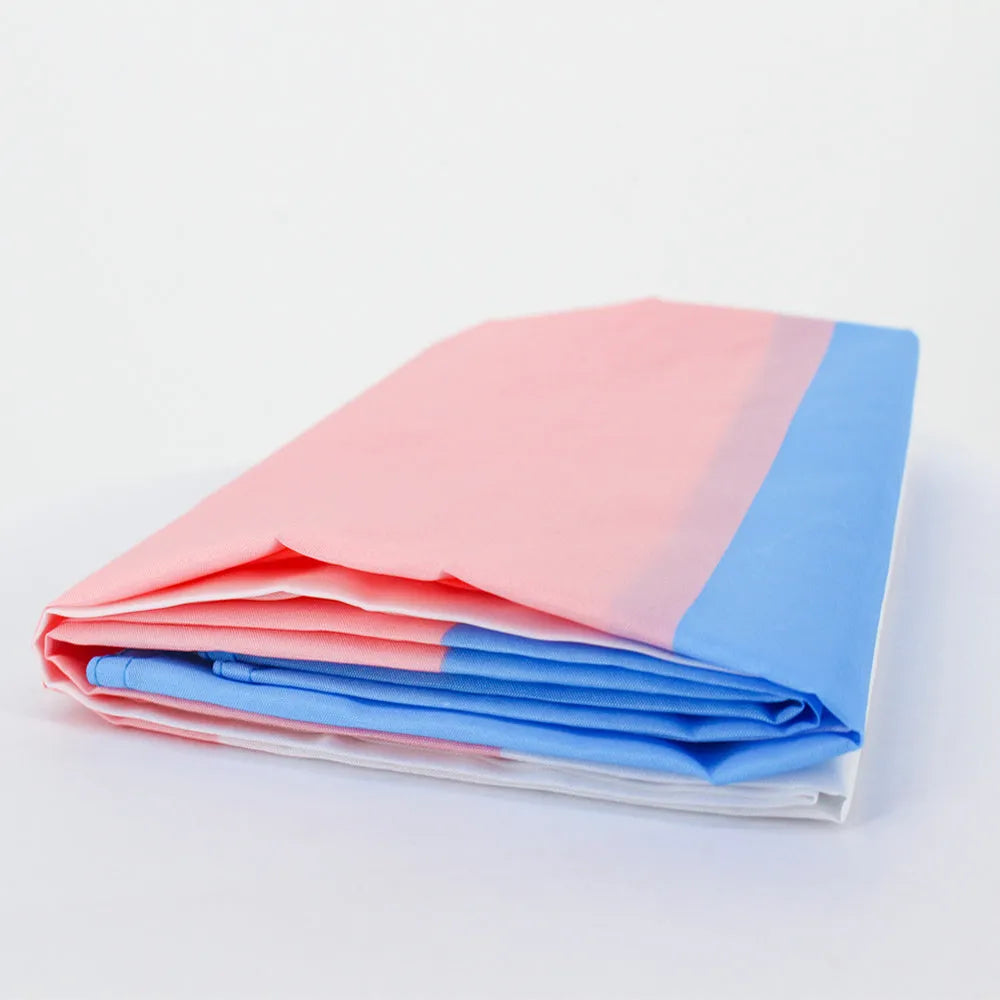 Transgender rainbow flag made of polyester fabric measuring 90x150cm displayed outdoors