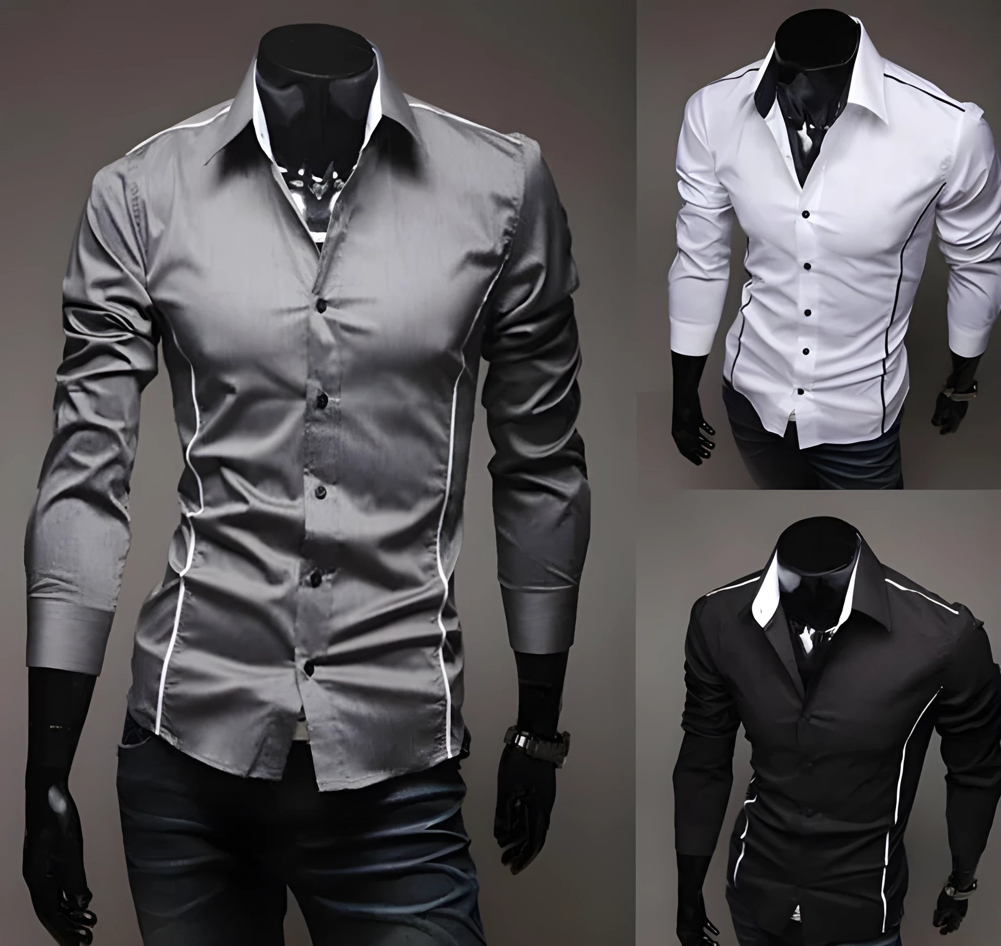 Men's cotton slim fit long sleeve casual shirt in black, side view on model