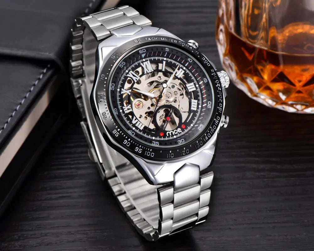 MCE men's mechanical watch with explosion-proof metal case and traditional dial