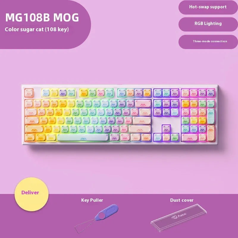 MG108B sugar cat mechanical keyboard with candy cat coloured keys and Bluetooth wireless