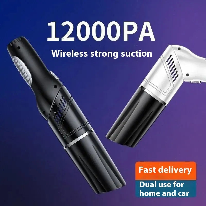 Wireless rechargeable car vacuum cleaner with tyre pressure measurement in black