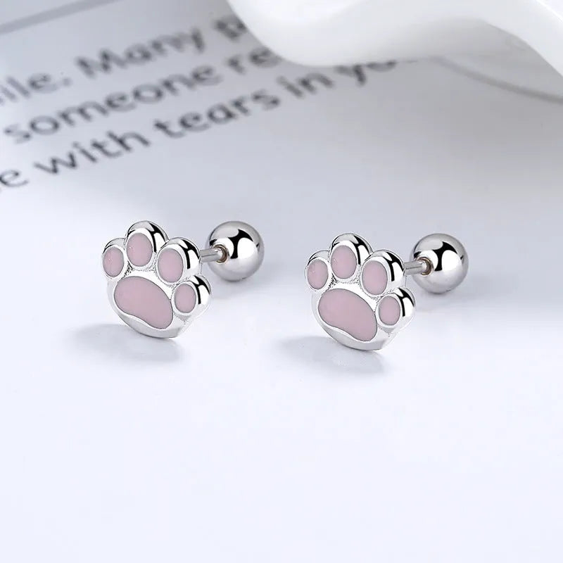 925 sterling silver cat's paw geometric stud earrings with rose gold electroplated colour, earplug style