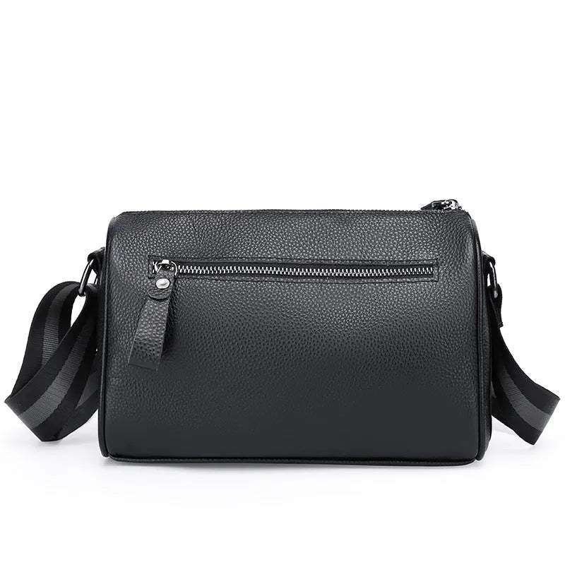 Black genuine leather one-shoulder crossbody bag with 24x16x13cm dimensions