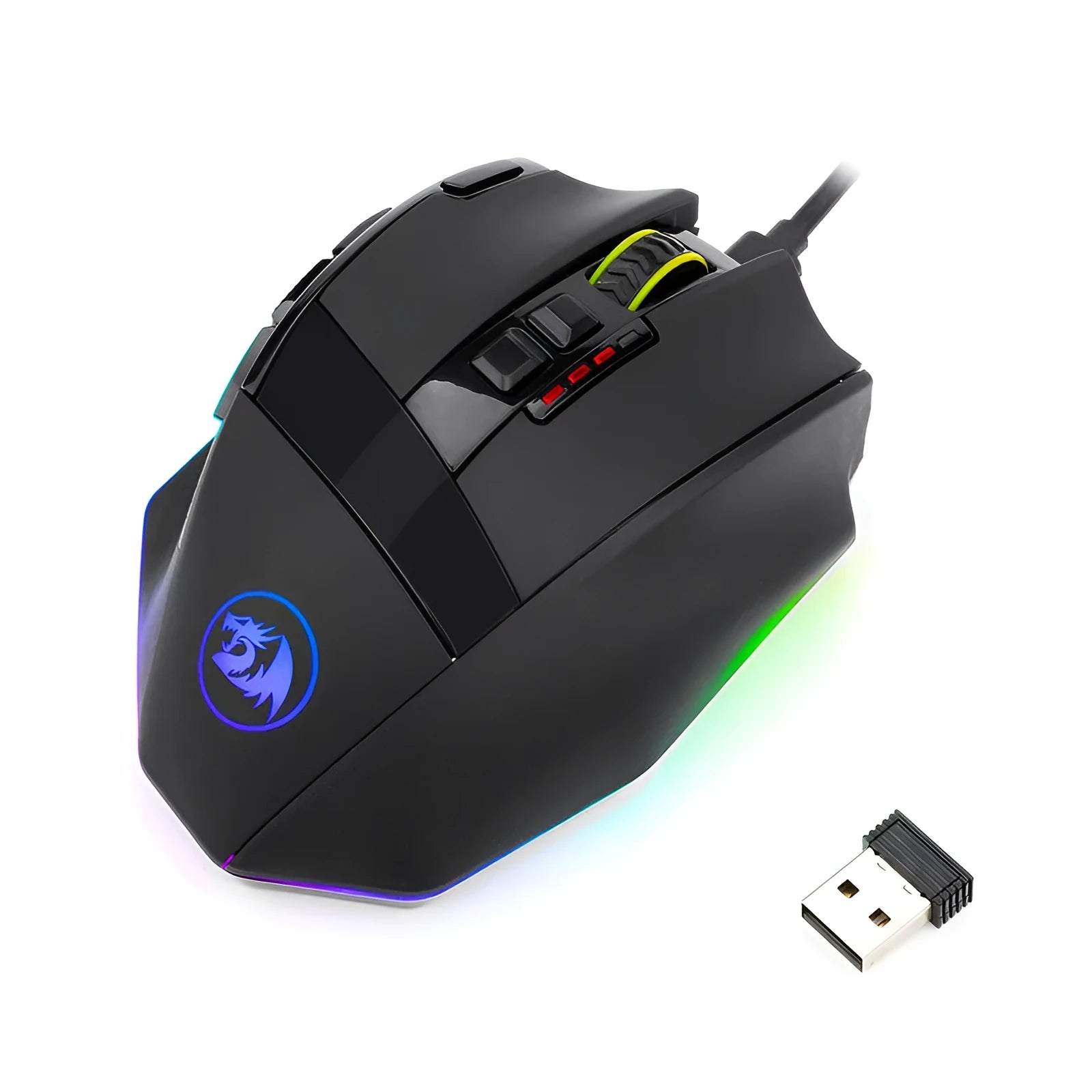 Black Redragon M801P wireless gaming mouse with nine buttons and ergonomic shape