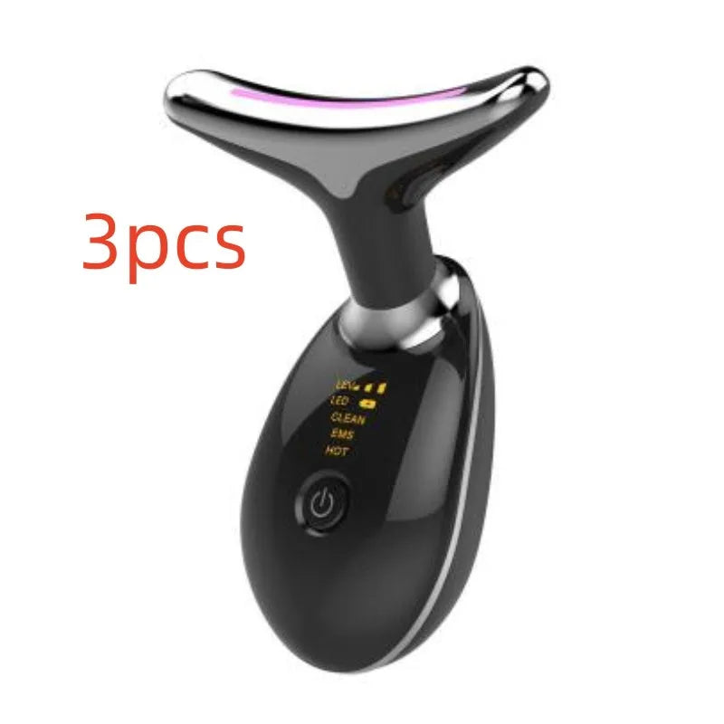 White and black neck fade care massage instrument, 89 x 47 x 120mm, USB rechargeable with EMS and 5 colour light