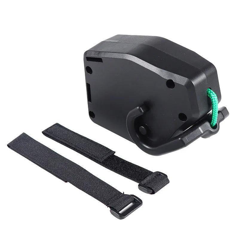 Black plastic mountain bike trailer traction device with adjustable trailer rope for child transport