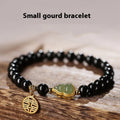 Black obsidian bracelet with Hetian jade gourd charm in 6mm, 8mm, or 10mm bead sizes