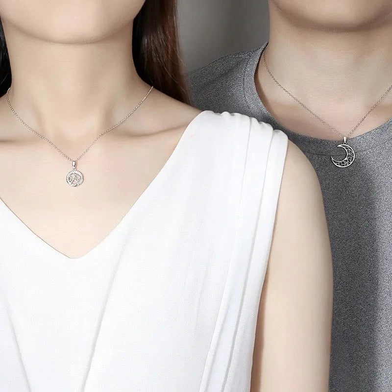 Copper sun moon couple necklace with electroplated finish and cross chain design