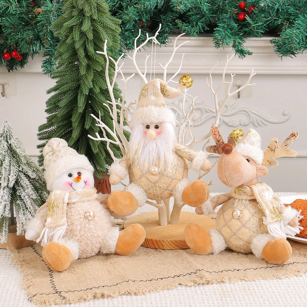 Santa Claus doll Christmas tree pendant with snowman and deer scene layout in plastic and cloth