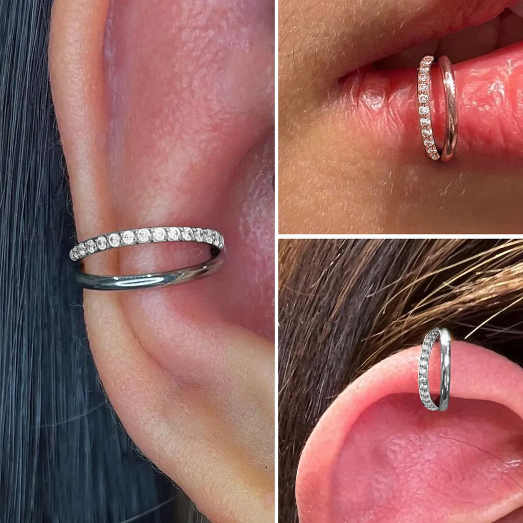 Titanium alloy fork nose ring in multiple colour options with diamond treatment