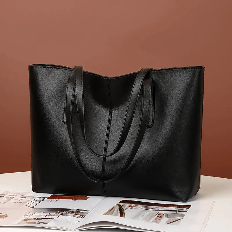 Simple Retro women's PU shoulder bag, horizontal square, double straps, 32x12x26cm, in silver, black, wine red, or green.