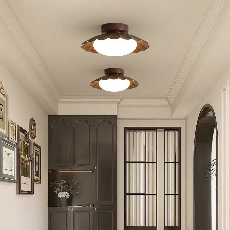 Round 25cm beige mid-ancient silent balcony LED ceiling light with acrylic shade and iron frame