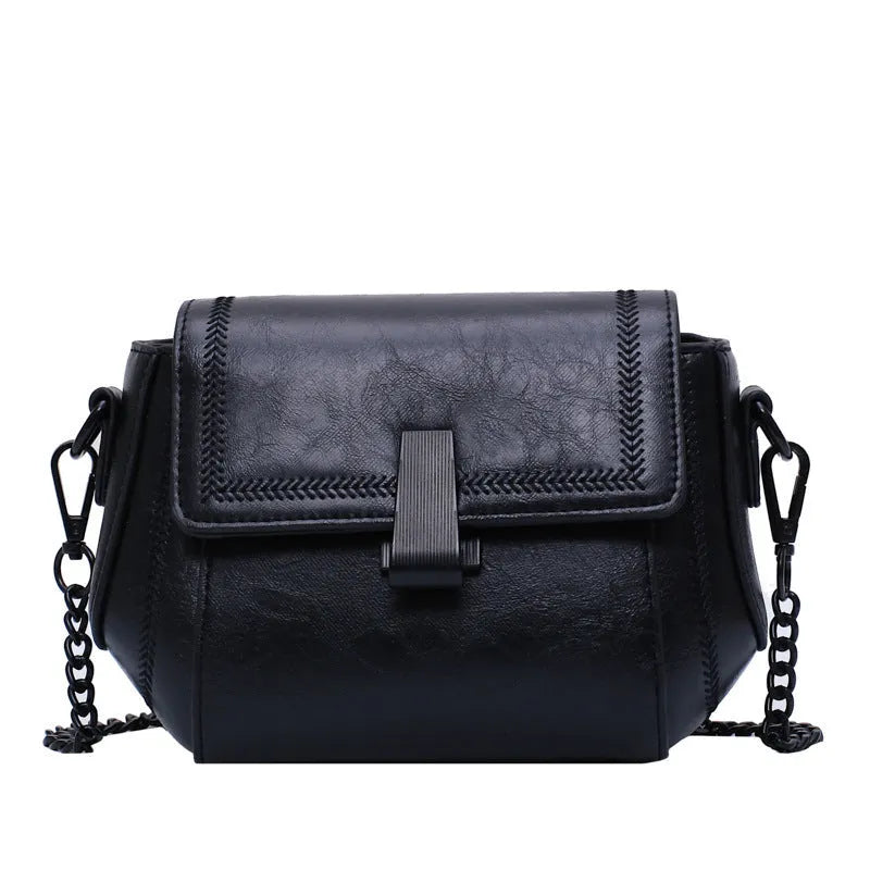 Korean style PU shoulder crossbody bag in beige with clamshell opening and crossbody strap