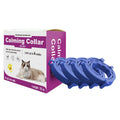 Adjustable calming collar for dogs and cats in orange, blue, grey, purple, sizes 38cm and 63.5cm.