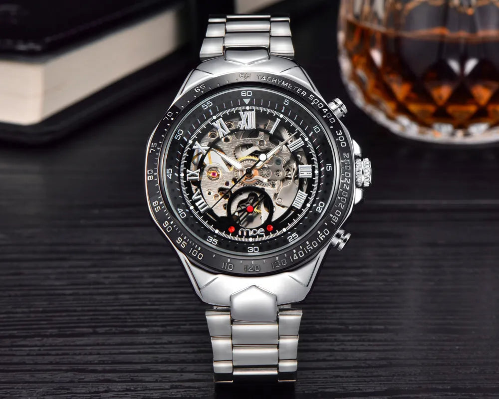 MCE men's mechanical watch with explosion-proof metal case and traditional dial