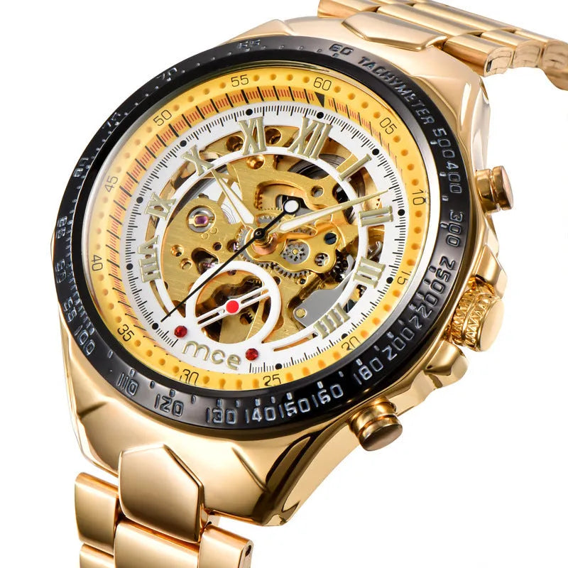 MCE men's mechanical watch with explosion-proof metal case and traditional dial