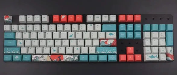 104-key Coral Sea keycap set for wired USB desktop mechanical keyboard, multimedia keys included