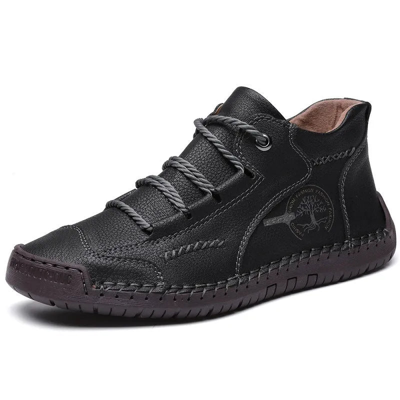 Men's leather high-top boots with round toe and lace-up front in five colour options