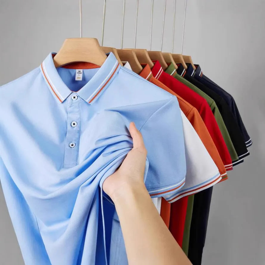Cotton blend polo workwear shirt with structured collar and short sleeves in multiple colour options