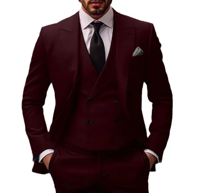 Plus size women's three-piece dress suit in cotton blend with vest jacket pants, available in multiple colours
