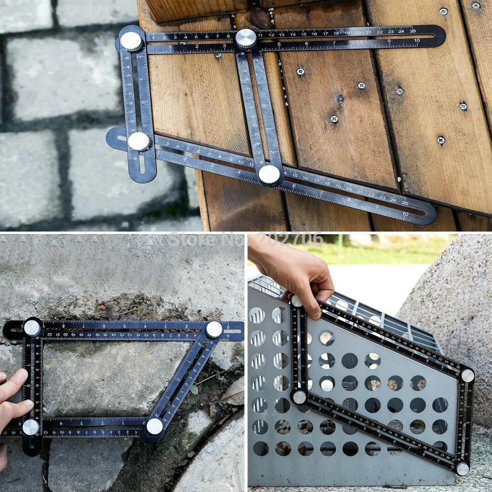 Aluminium alloy four-sided ruler angleizer template tool with sliding rulers locked into shape