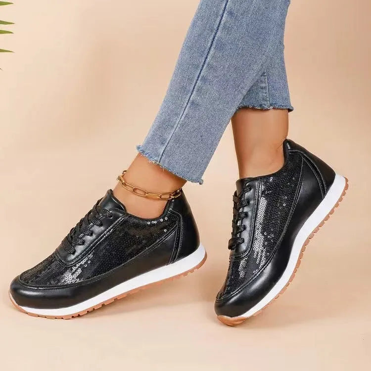 Women's thick-soled PU leather casual sneakers in square toe design available in multiple colours