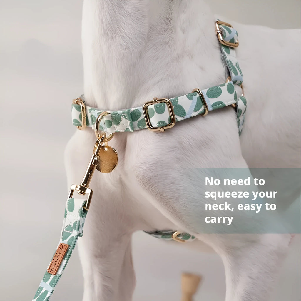 Explosion-proof polyester dog chest strap in loquat tree colour, size M, with adjustable straps and optional traction rope.