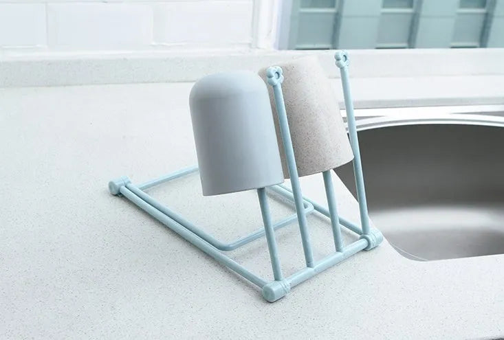 Foldable plastic kitchen dishcloth rack organiser in light blue colour