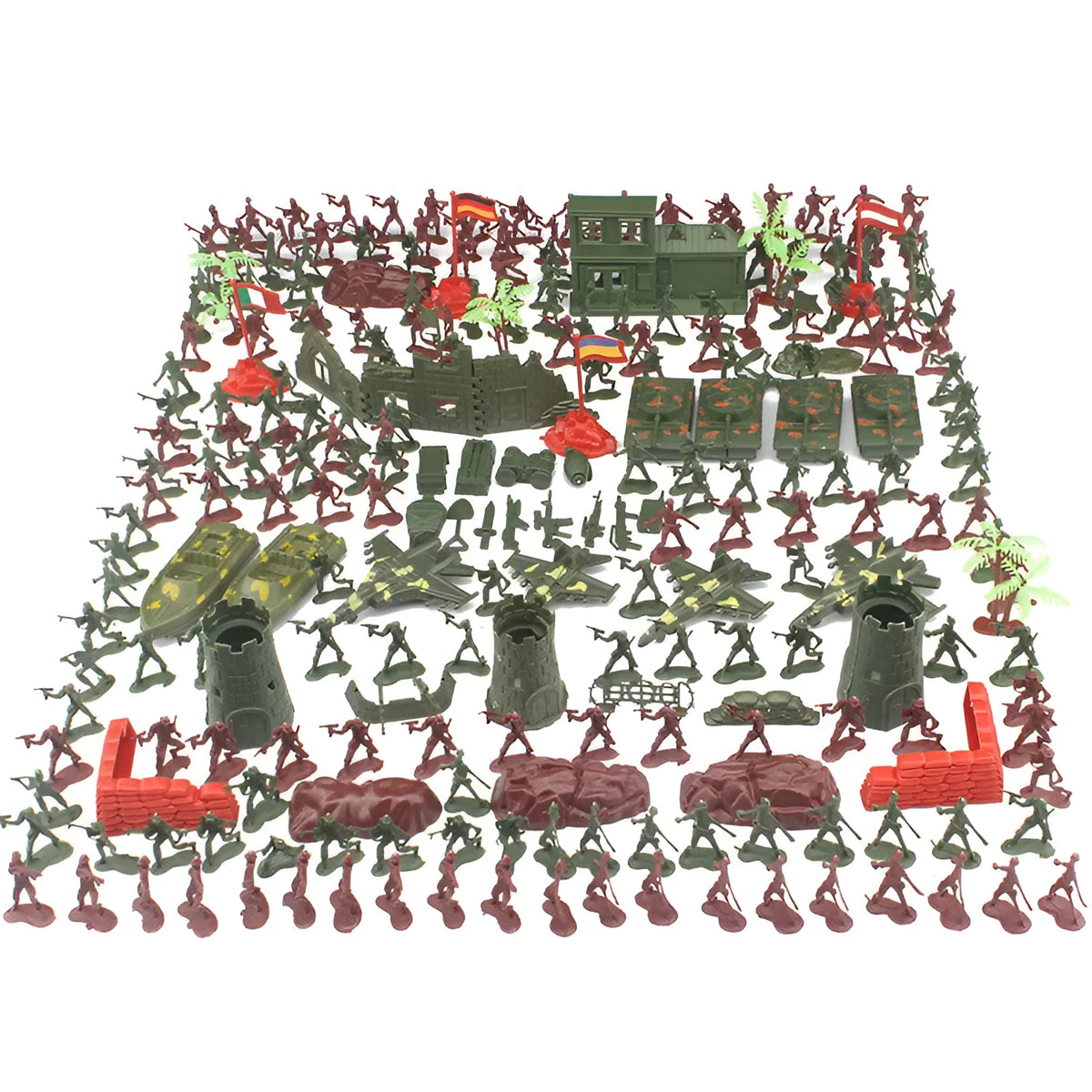 Children's military educational toy set with 240 plastic soldiers, tanks, and battlefield accessories