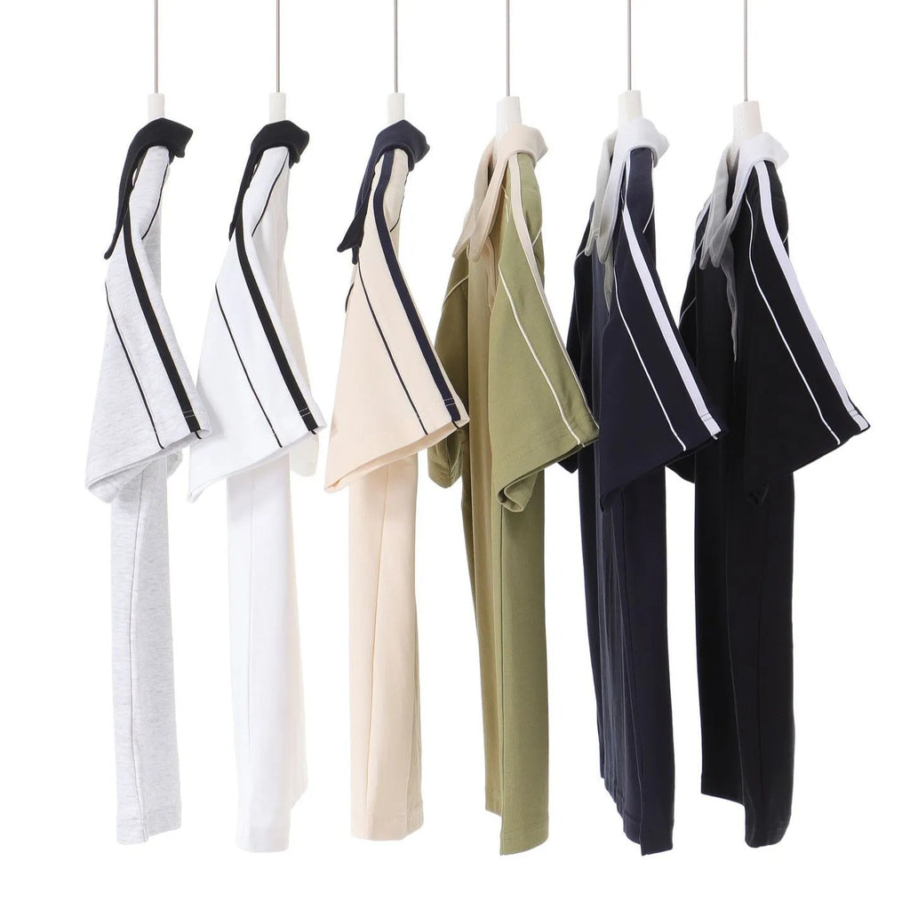 Casual lapel short sleeve polo shirt in cotton blend with drop shoulder loose fit