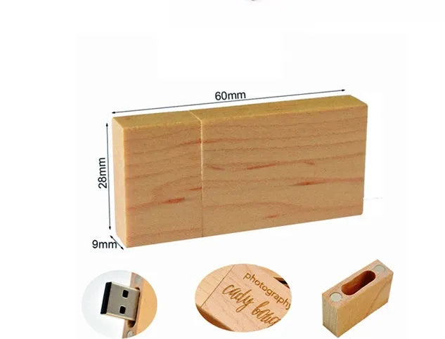 USB3.0 wooden U disk 32GB flash drive with large square wooden box in coffee colour