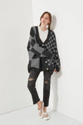 Women's loose slim fit cardigan in a checks print pattern, available in multiple colours.