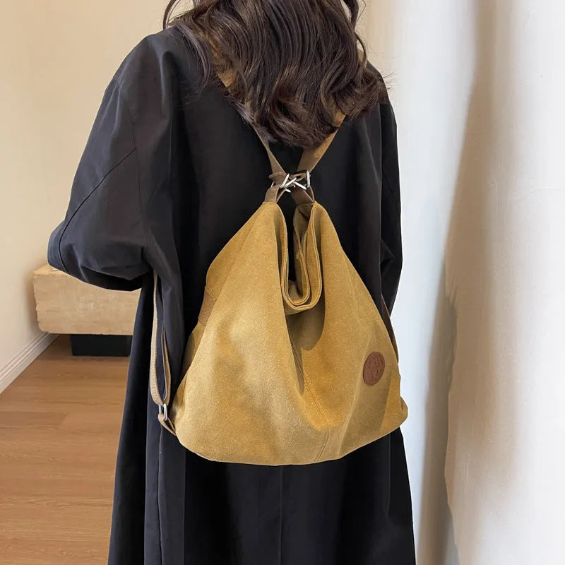 Women's large-capacity canvas shoulder bag, square vertical model, 34cm x 34cm x 17cm, single strap, black khaki beige