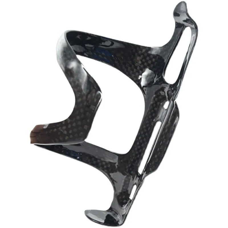 Black carbon fibre side-pull water bottle cage for road and mountain bikes.