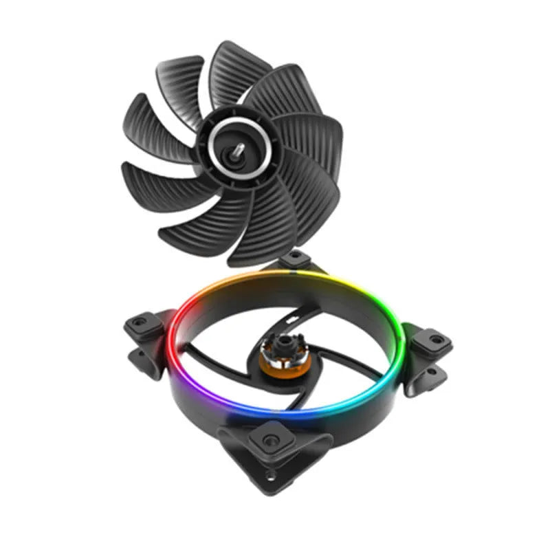 Set of three black 120mm RGB illuminated PC cooling fans for computer case installation.