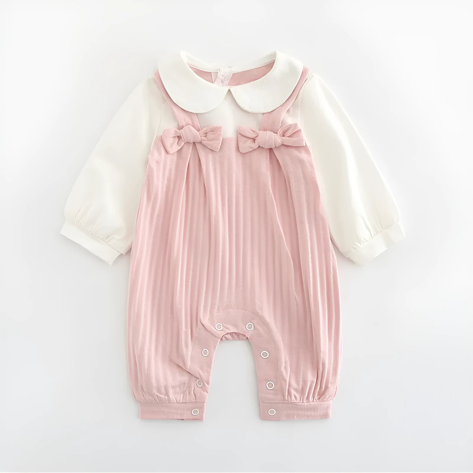 Pink baby girls embroidered jumpsuit with long sleeves and a single-breasted closure.