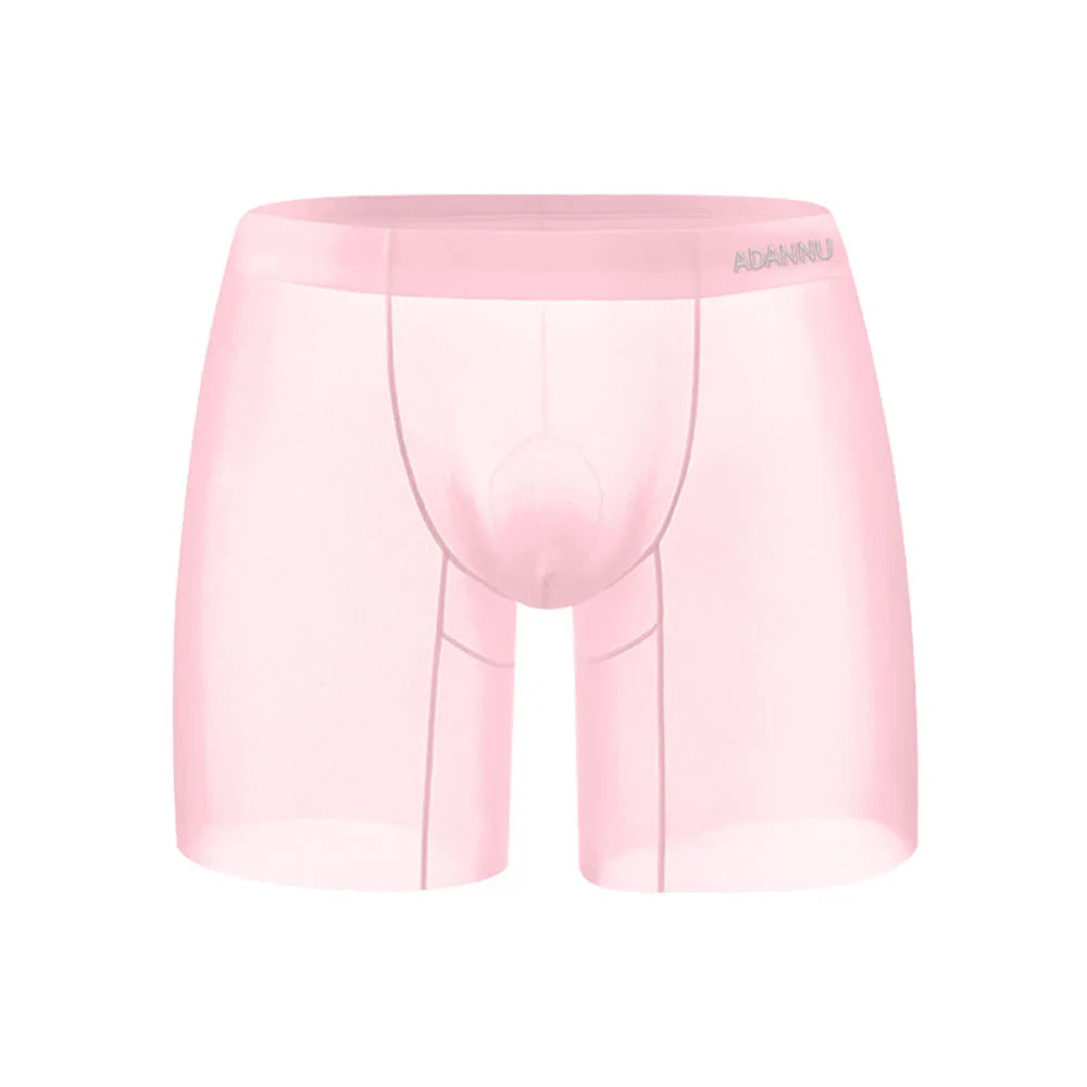 Men's seamless nylon boxer shorts in orange, pink, or red with low-waist athletic design