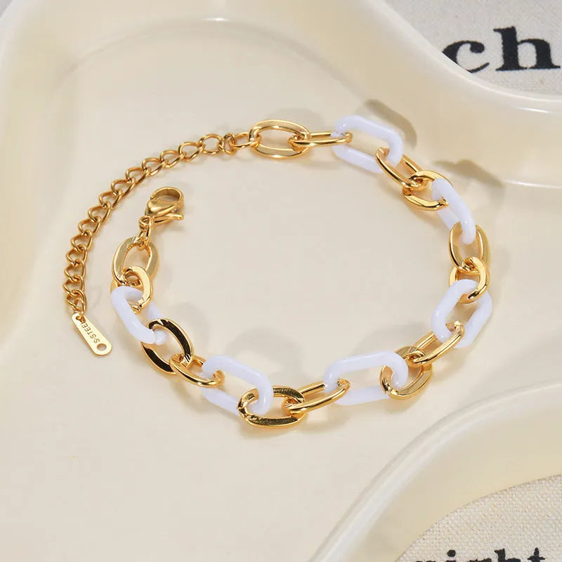 Stainless steel resin bracelet with double layer heart design for women